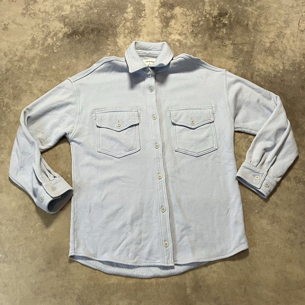 Wilfred Free Shirt Womens M Light Blue Organic Cotton Button Down Shacket Collar
